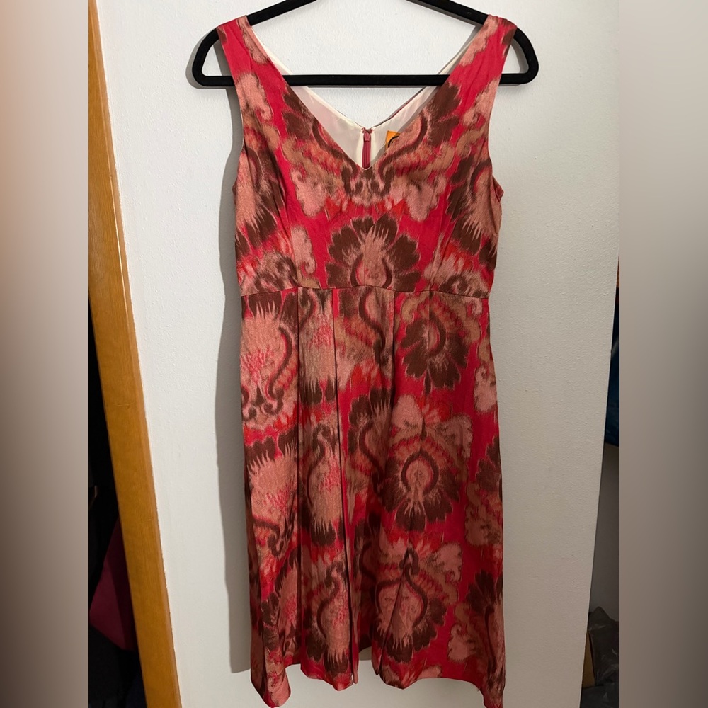 Tory Burch Red and Brown Patterned Midi Dress